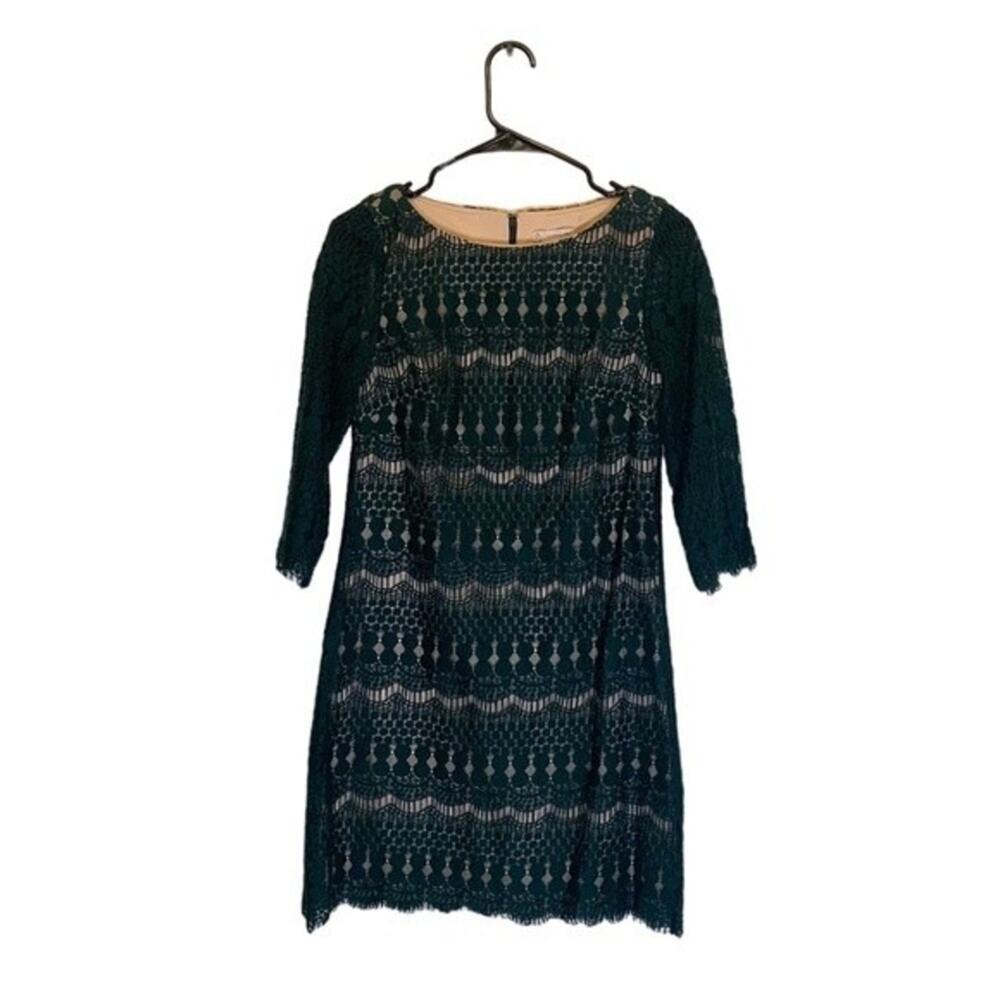 Dress Barn Dress Womens 4 Green Lace Mini Holiday Cocktail Party Wedding Guest